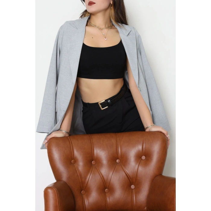 Astarlı Poliviskon Blazer Ceket Gri - 31823.1397.