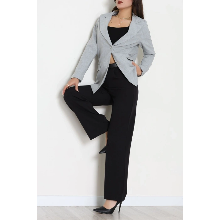 Astarlı Poliviskon Blazer Ceket Gri - 31823.1397.