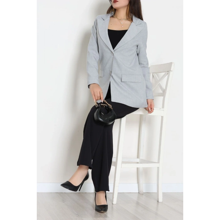 Astarlı Poliviskon Blazer Ceket Gri - 31823.1397.