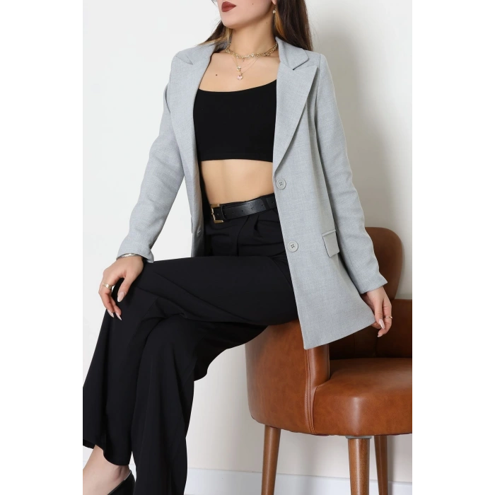 Astarlı Poliviskon Blazer Ceket Gri - 31823.1397.