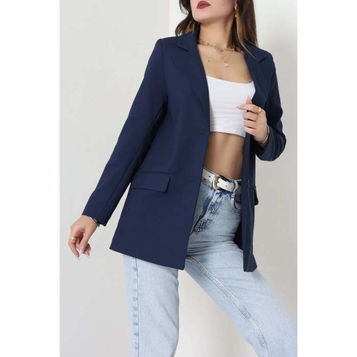 Astarlı Poliviskon Blazer Ceket Lacivert - 31823.1397.