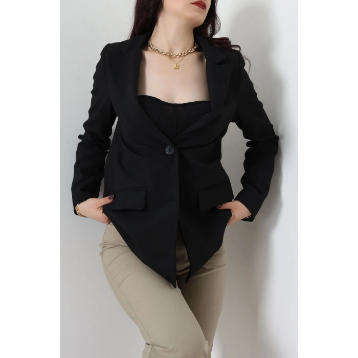 Astarlı Poliviskon Blazer Ceket Siyah - 31823.1397.