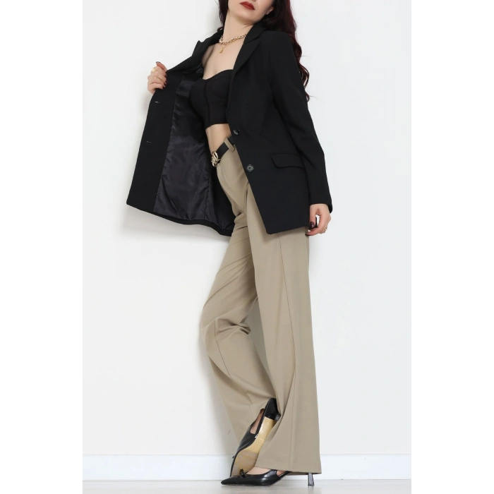 Astarlı Poliviskon Blazer Ceket Siyah - 31823.1397.