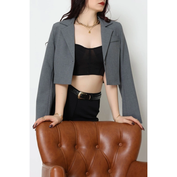 Astarlı Poliviskon Kısa Blazer Ceket Antrasit - 31824.1397.