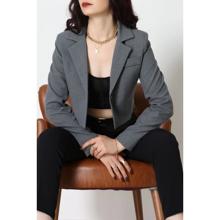 Astarlı Poliviskon Kısa Blazer Ceket Antrasit - 31824.1397.