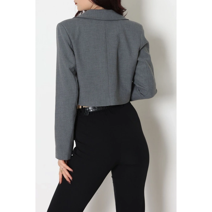 Astarlı Poliviskon Kısa Blazer Ceket Antrasit - 31824.1397.