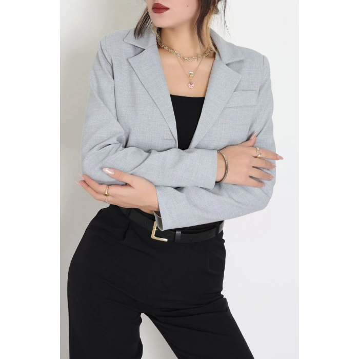 Astarlı Poliviskon Kısa Blazer Ceket Gri - 31824.1397.