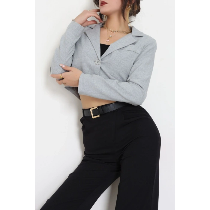 Astarlı Poliviskon Kısa Blazer Ceket Gri - 31824.1397.