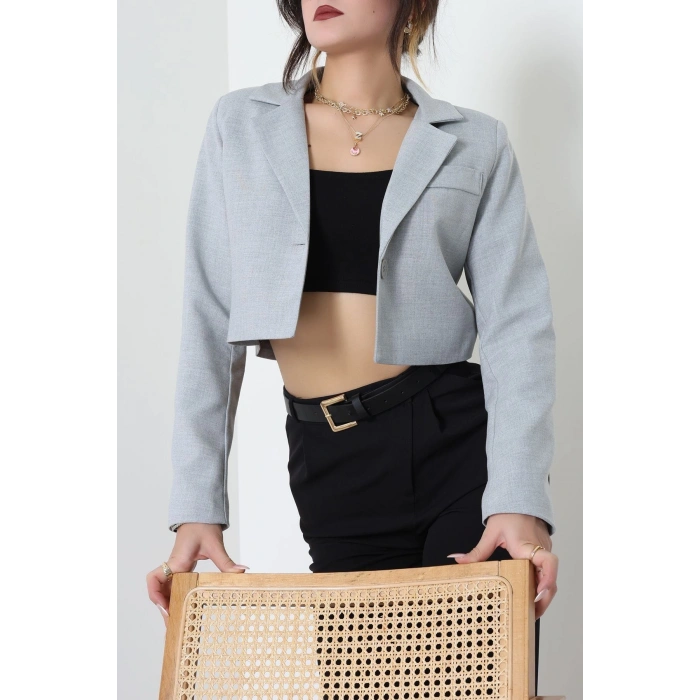 Astarlı Poliviskon Kısa Blazer Ceket Gri - 31824.1397.