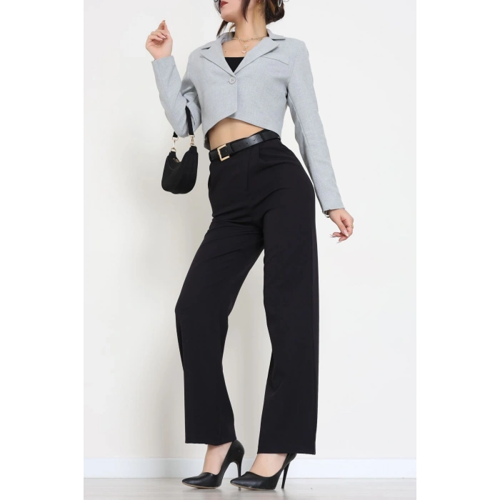 Astarlı Poliviskon Kısa Blazer Ceket Gri - 31824.1397.