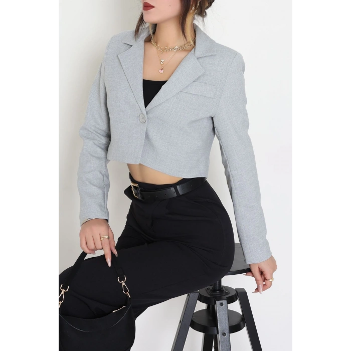 Astarlı Poliviskon Kısa Blazer Ceket Gri - 31824.1397.