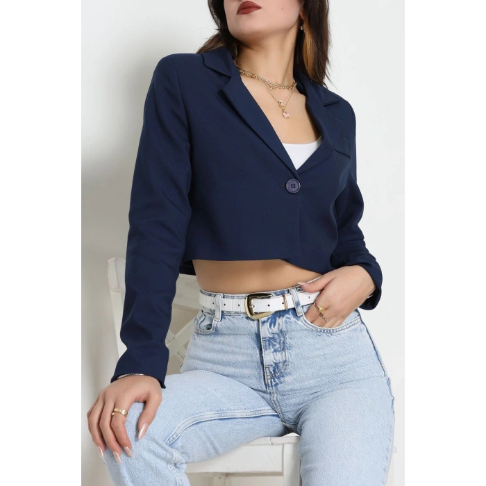 Astarlı Poliviskon Kısa Blazer Ceket Lacivert - 31824.1397.