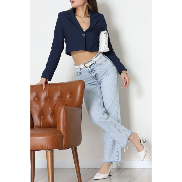 Astarlı Poliviskon Kısa Blazer Ceket Lacivert - 31824.1397.