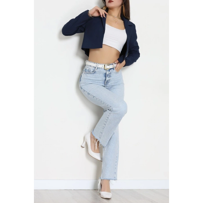 Astarlı Poliviskon Kısa Blazer Ceket Lacivert - 31824.1397.