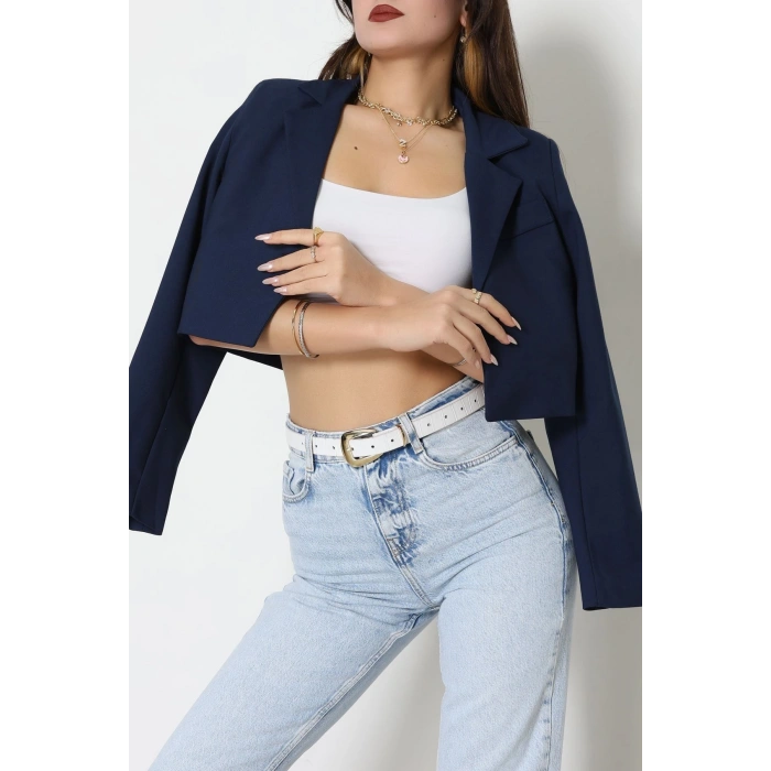 Astarlı Poliviskon Kısa Blazer Ceket Lacivert - 31824.1397.