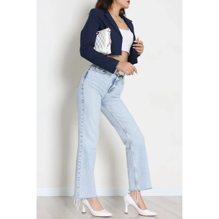 Astarlı Poliviskon Kısa Blazer Ceket Lacivert - 31824.1397.
