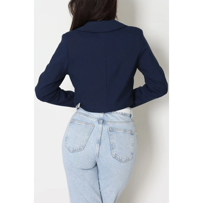 Astarlı Poliviskon Kısa Blazer Ceket Lacivert - 31824.1397.