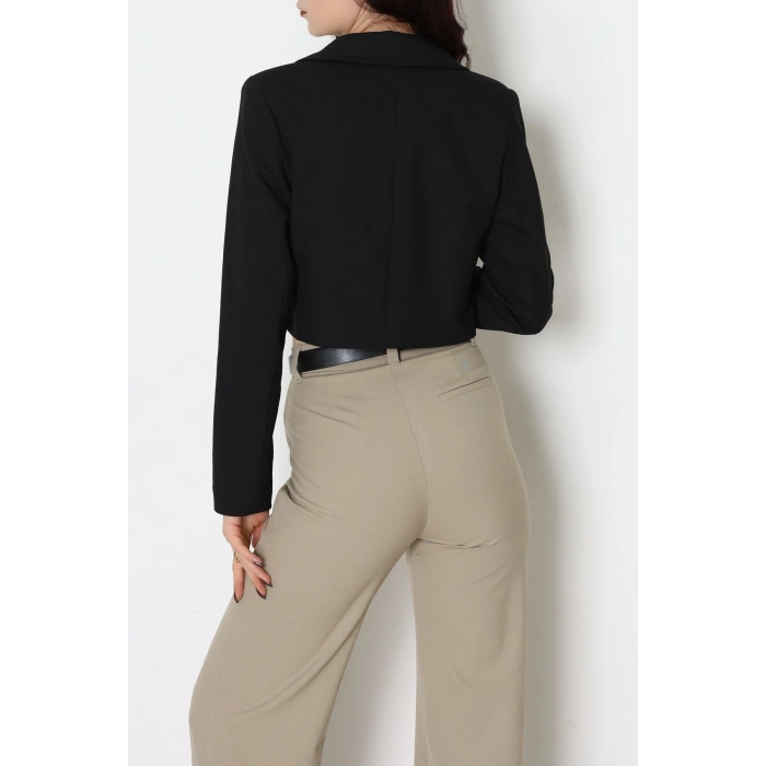 Astarlı Poliviskon Kısa Blazer Ceket Siyah - 31824.1397.
