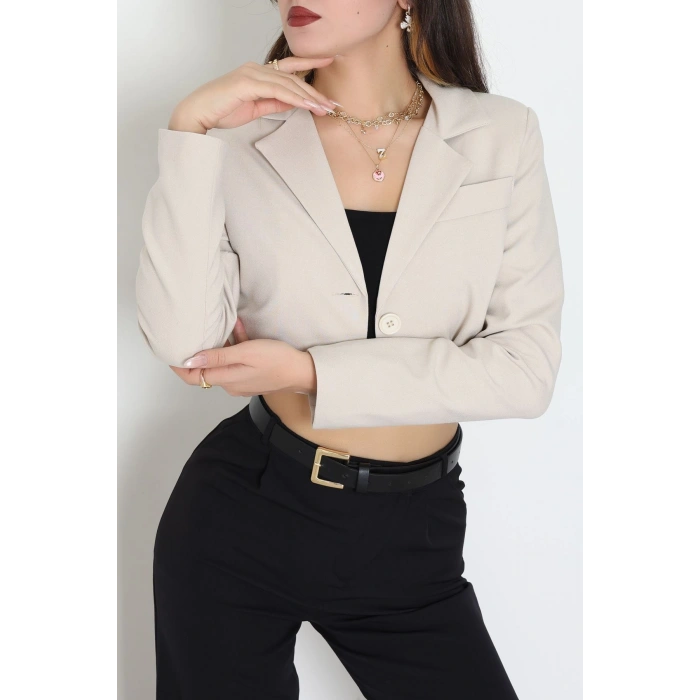 Astarlı Poliviskon Kısa Blazer Ceket Taş - 31824.1397.