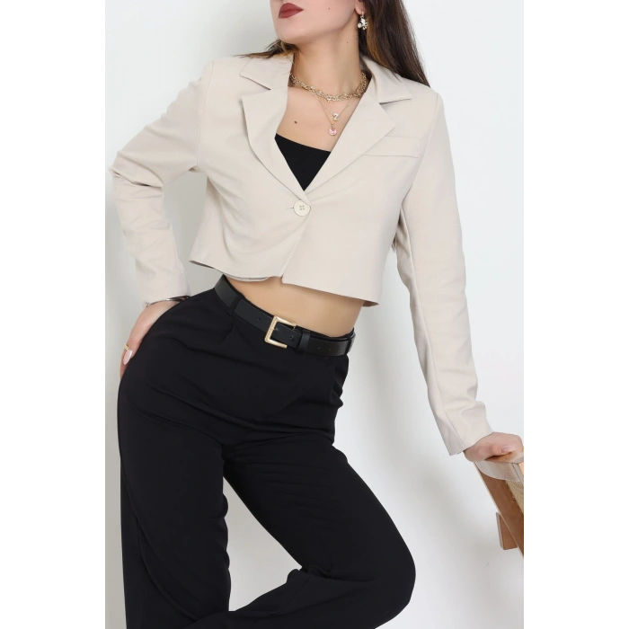 Astarlı Poliviskon Kısa Blazer Ceket Taş - 31824.1397.