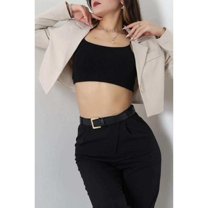 Astarlı Poliviskon Kısa Blazer Ceket Taş - 31824.1397.