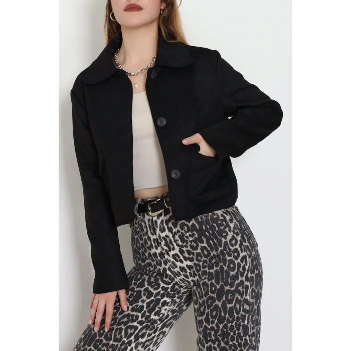 Astarlı Süet Ceket Siyah - 5050.1839.