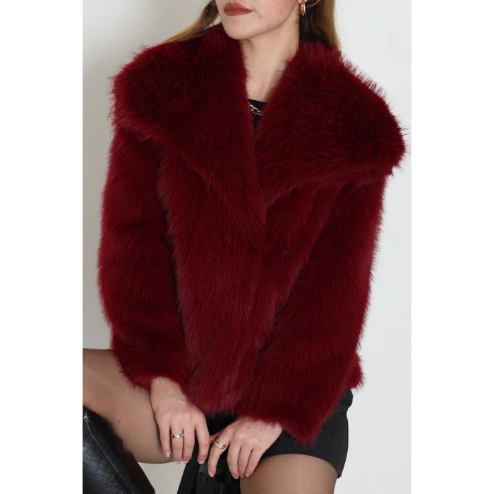 Astarlı Uzun Tüylü Kürk Bordo - 5075.1839.