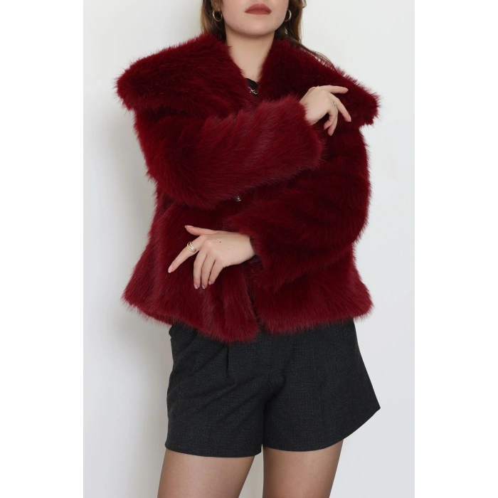 Astarlı Uzun Tüylü Kürk Bordo - 5075.1839.