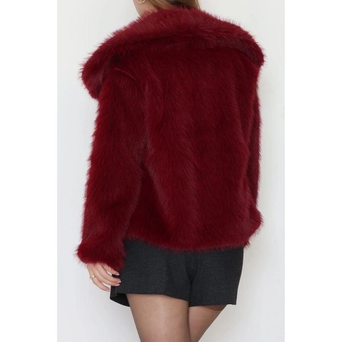 Astarlı Uzun Tüylü Kürk Bordo - 5075.1839.
