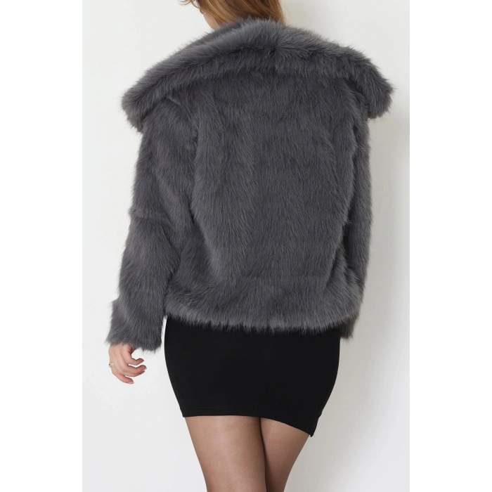 Astarlı Uzun Tüylü Kürk Gri - 5075.1839.