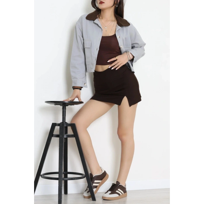 Astarlı Yaka Fitilli Gabardin Ceket Gri - 8790.179.
