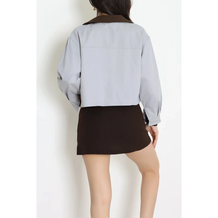 Astarlı Yaka Fitilli Gabardin Ceket Gri - 8790.179.