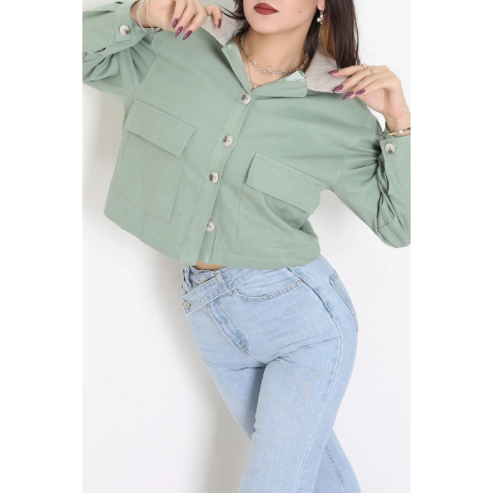 Astarlı Yaka Fitilli Gabardin Ceket Mint - 8790.179.