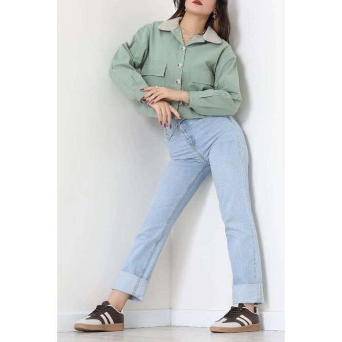 Astarlı Yaka Fitilli Gabardin Ceket Mint - 8790.179.