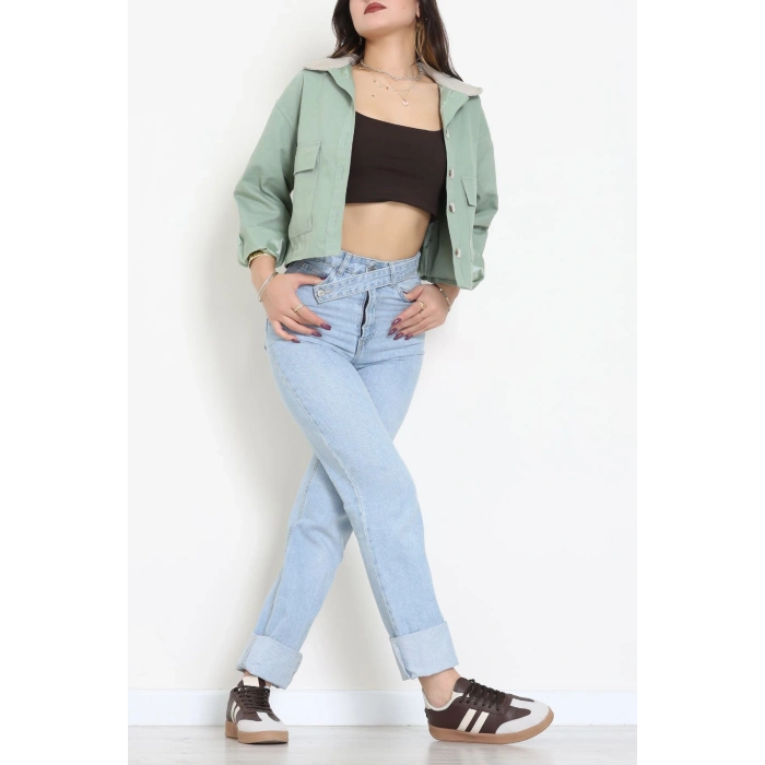 Astarlı Yaka Fitilli Gabardin Ceket Mint - 8790.179.