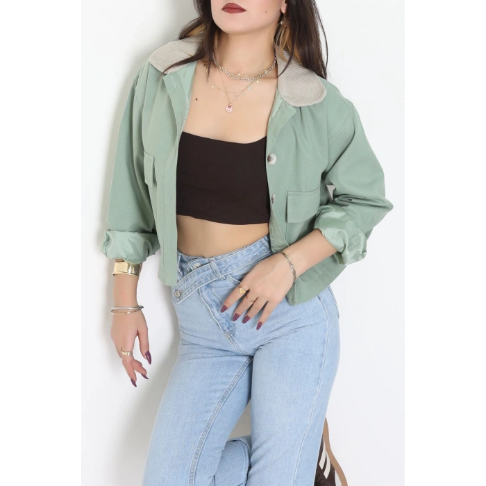 Astarlı Yaka Fitilli Gabardin Ceket Mint - 8790.179.