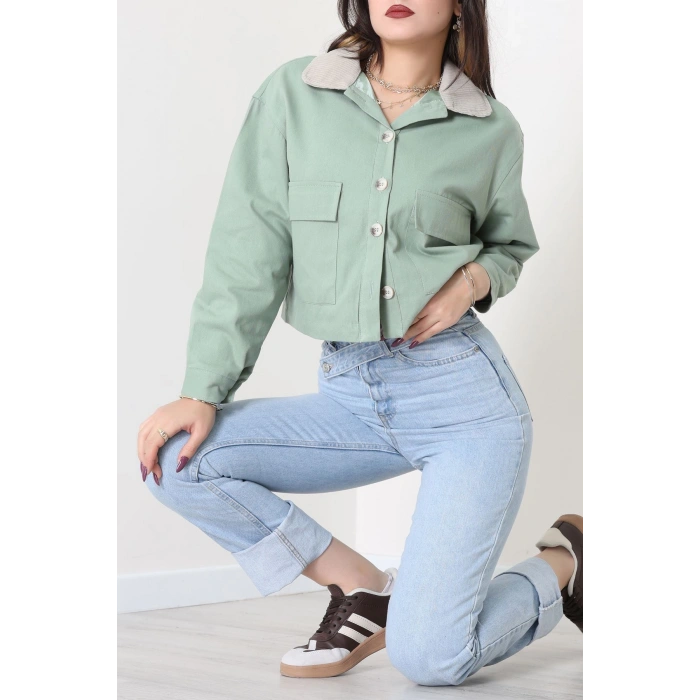 Astarlı Yaka Fitilli Gabardin Ceket Mint - 8790.179.