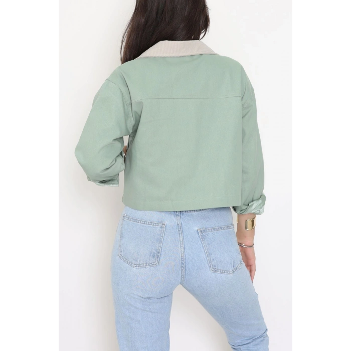 Astarlı Yaka Fitilli Gabardin Ceket Mint - 8790.179.