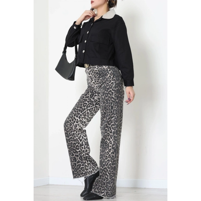 Astarlı Yaka Fitilli Gabardin Ceket Siyah - 8790.179.