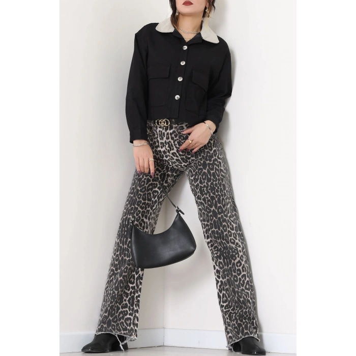 Astarlı Yaka Fitilli Gabardin Ceket Siyah - 8790.179.