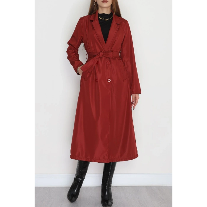 Astarsız Kuşaklı Uzun Trençkot Bordo - 31477.147.