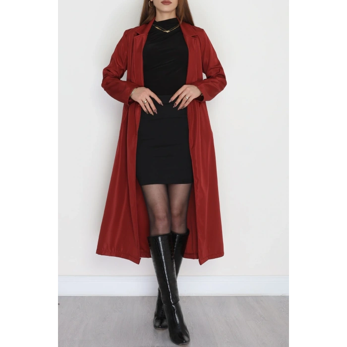Astarsız Kuşaklı Uzun Trençkot Bordo - 31477.147.