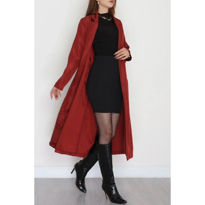 Astarsız Kuşaklı Uzun Trençkot Bordo - 31477.147.