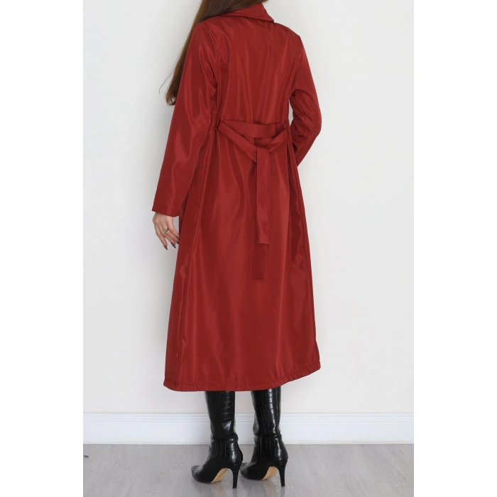 Astarsız Kuşaklı Uzun Trençkot Bordo - 31477.147.