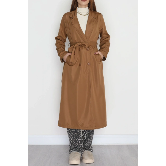 Astarsız Kuşaklı Uzun Trençkot Taba - 31477.147.