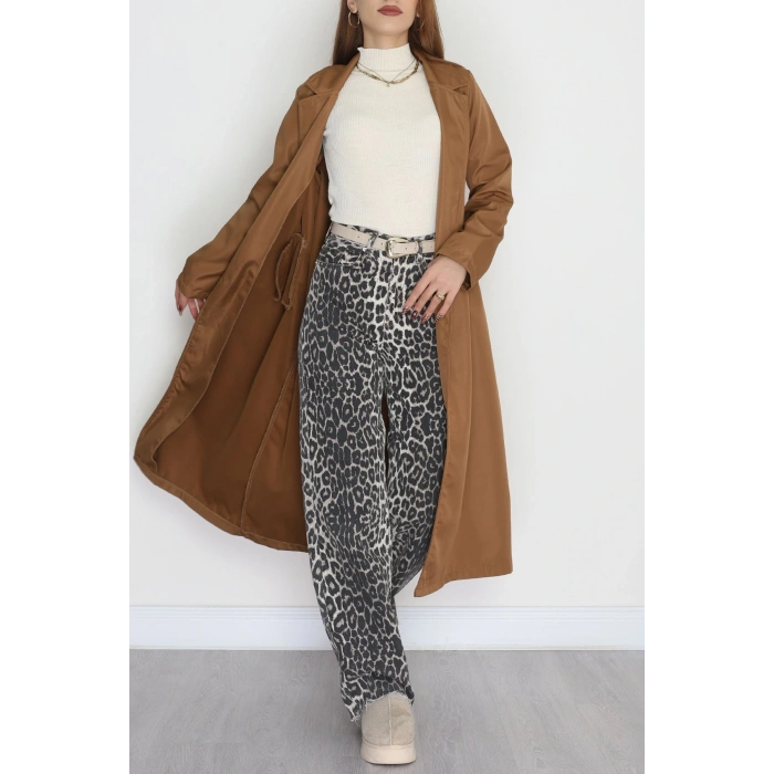 Astarsız Kuşaklı Uzun Trençkot Taba - 31477.147.