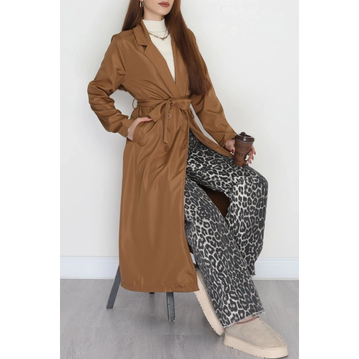 Astarsız Kuşaklı Uzun Trençkot Taba - 31477.147.