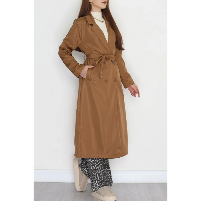 Astarsız Kuşaklı Uzun Trençkot Taba - 31477.147.