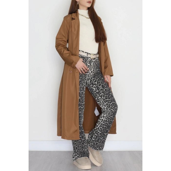 Astarsız Kuşaklı Uzun Trençkot Taba - 31477.147.