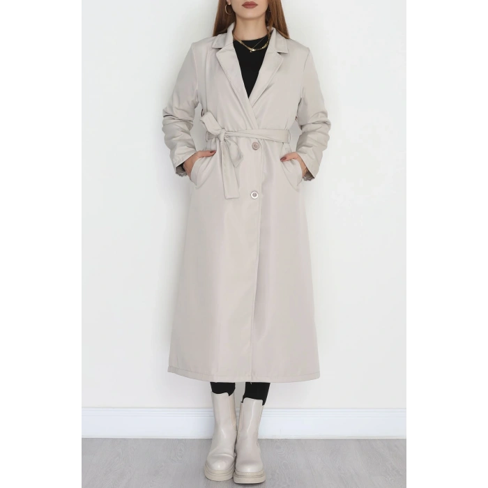 Astarsız Kuşaklı Uzun Trençkot Taş - 31477.147.